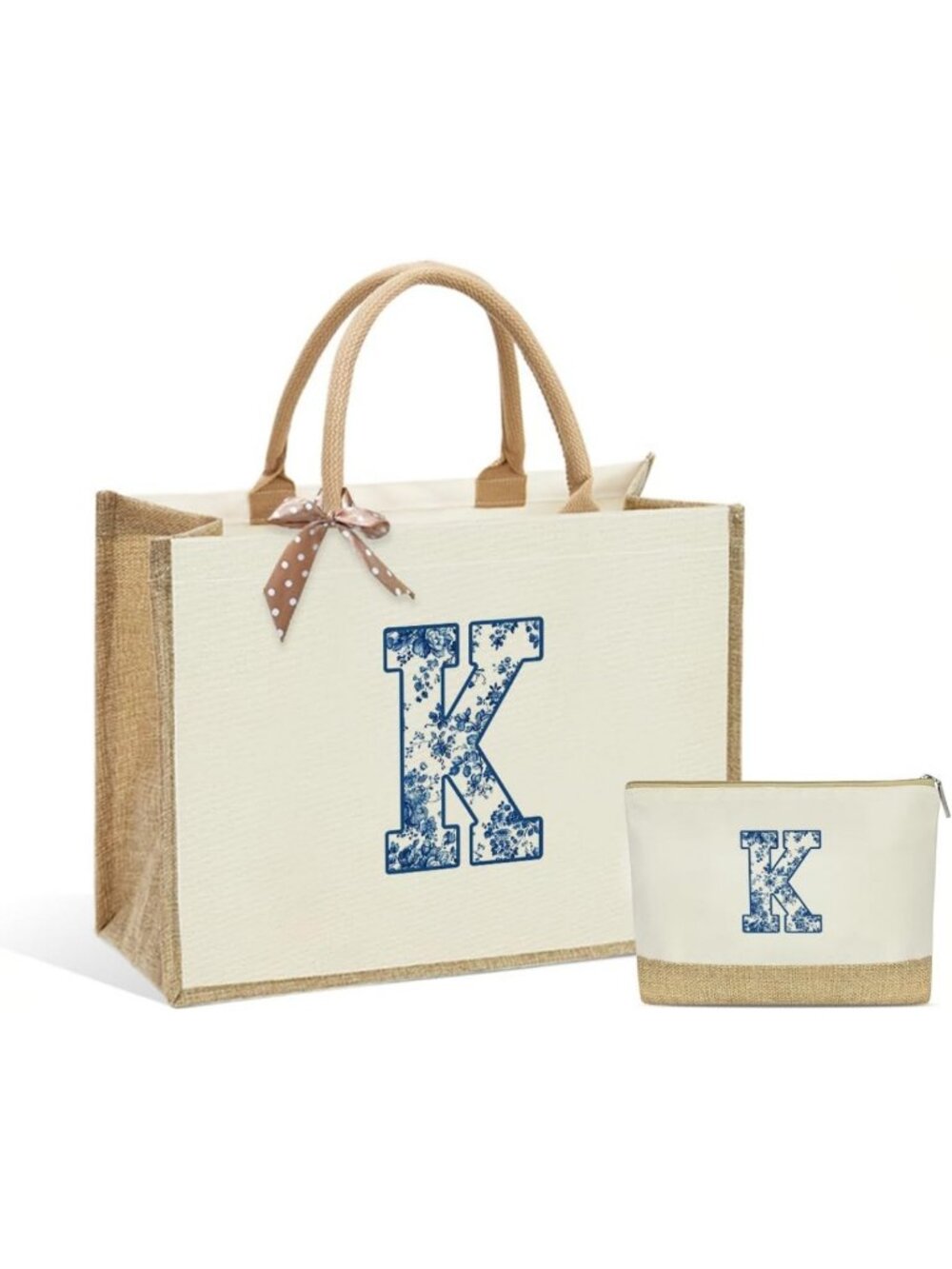 Personalized Monogrammed Tote Bag for Women | Custom Initial Canvas Makeup Bag
